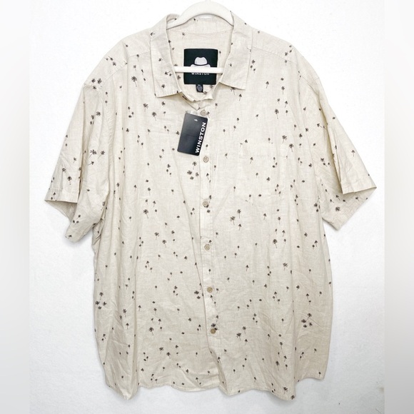 Winston Shirt Button Front Short Sleeve 3XL Khaki Palm Tree Print Vacation Linen - Picture 1 of 8